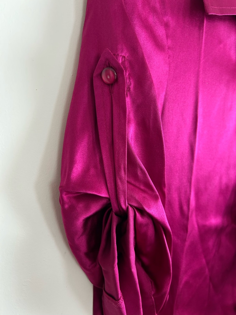 Express Magenta Silk Ruffle-Front Shift Dress - Picture 6 of 7